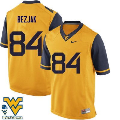 Men's West Virginia Mountaineers NCAA #84 Matt Bezjak Gold Authentic Nike Stitched College Football Jersey WF15G60NC